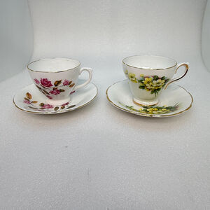 Vintage Fine Porcelain Teacups and Saucers, Set of 2